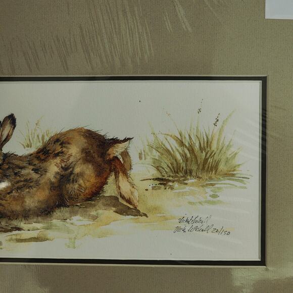 Vicki Wickell Watercolor Rabbit 16x12" matted Signed Numbered‎ 22/150 Brown Vtg - Picture 5 of 7